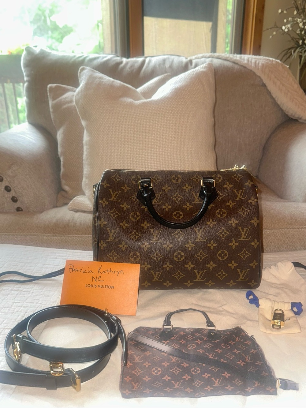 Louis Vuitton Brown Monogram Speedy Bandoulière with Black Handles